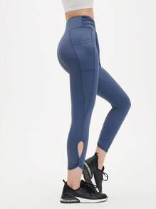 Eassivo Eassivo Women's Blue Twist Hollow Lace-Up Sports Leggings With Waist Tie - Dusty Blue - View 1