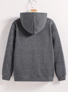 Teens (Boys) All-Match Solid Color Versatile Hooded Zip-Up Sweatshirt Chic Outfits For Autumn/Winter Fall - Dark Grey - View 2