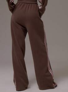 MUSERA Wide Leg Contrast Side Seam Joggers Casual Airport Loungewear Back To School Pants Sweatpants Spring - Brown - View 4