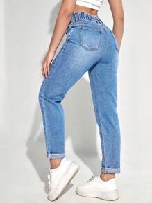 EURMUSE Quần jean cạp cao cho mẹ bầu 100% cotton thường ngày - Rửa nhẹ - Xem 2