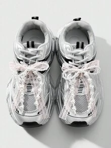 ROMWE Kawaii 2 件时尚可爱的手工串珠白色仿珍珠和粉色蕾丝蝴蝶结鞋夹，多功能装饰配件，适合女性、女孩、日常穿着、节日礼物 - 粉色 - 查看 9