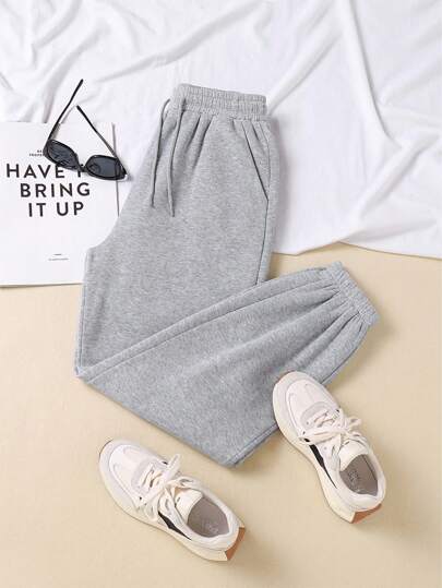 Resyla Women's Drawstring Waist Fleece Jogger Pants,Gray Winter Athleisure Casual Gym,Back To School Outfits,Teacher Outfits,Fall Cloth For Women Graduation