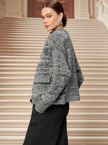 SHEIN Unity Autumn/Winter Fashion Commuter Ombre Long Sleeve Cardigan, Going Out, Business Casual Cardigan - Grey - View 7