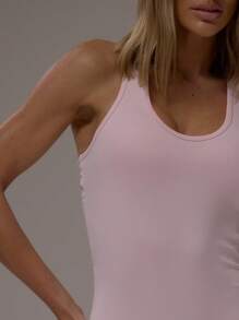 MUSERA ESSENTIALS 圆领无缝深V连体衣，休闲机场穿搭，居家服，返校季，秋季晚装，优雅夏季 - 粉色 - 查看 2