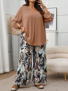 EMERY ROSE Bộ 2 món áo sơ mi dài tay và quần in hoa thời trang thu đông cho nữ cỡ lớn - Nhiều màu - Xem 2