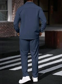 Manfinity CasualCool 男士灯芯绒工作衬衫和裤子两件套，秋季服装 - 寶藍色 - 查看 2