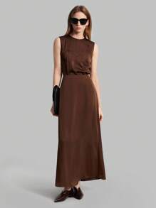 Ontre 2025 New 2026 Spring/Summer Casual Daily Style Business All-Match Versatile Skirt - Chocolate Brown - View 4