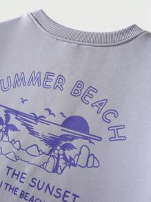 JNSQ Back To School Casual Street Style Graphic Print Sweatshirts & T-Shirts For Tween Girls And Boys, Loose Fit, Japanese Inspired, Suitable For Early Autumn Daily Wear, Outdoor Activities, Vacation, Street Style, Party And Leisure - Purple - View 5