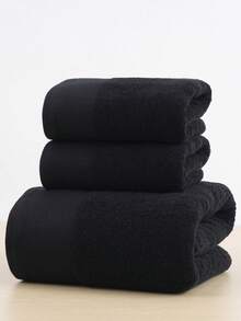 SHEIN QIBHI 1/3 Pcs Plain Color Satin Bath Towel, Absorbent & Soft, Bathroom Towel Back To School For Beauty Salon Home Bathroom