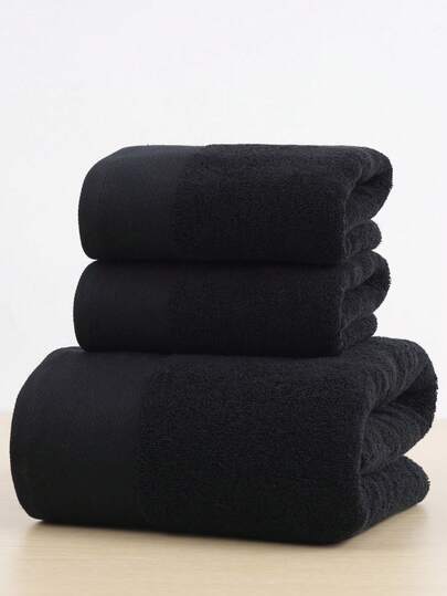 SHEIN QIBHI 1/3 Pcs Plain Color Satin Bath Towel, Absorbent & Soft, Bathroom Towel Back To School For Beauty Salon Home Bathroom