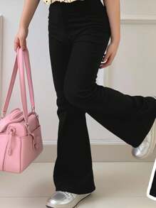 SHEIN Leap Crew 青少年女孩休闲简约短袖 T 恤和长裤两件套，适合夏季