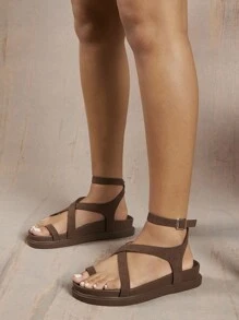 SHUZIA Women's Open Round Toe Platform Strap Lace Up Sandals Mother's Day Present Valentine's Day - Beige - View 2