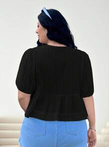 Solflare Black Short Sleeve Plus Size Shirt, Fashionable For Summer - Black - View 2