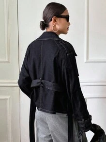 DAZY Women's Short Cinched Waist Waist Casual Denim Jacket And Coat