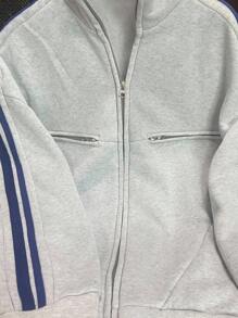 INAWLY 女式侧条纹长袖拉链休闲运动衫秋季 - 灰色 - 查看 4