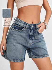 EURMUSE Summer Slant Pocket High Waist Casual Denim Mini Shorts Women S Clothes Women Clothing Y2k Woman S Summer Clothes Women S Bottoms - Medium Wash - View 1
