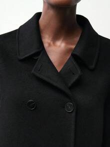 Maija Wool Material Women's Solid Color Lapel NeckLong Sleeve Double-Breasted Casual Overcoat Modern Urban Casual Fashion Business Casual Women's Office Wear Low-Key Old Money Style Effortless Temperament High-End Urban Commuting High-Quality Airport Women's Wear High-End Material In Fall/Winter Low-Key And Durable Basic Style, All-Match And Suitable For Everyone, Street Fashion Wear, Coffee Shop Wear, Relaxed Wear All-Season - Black - View 8