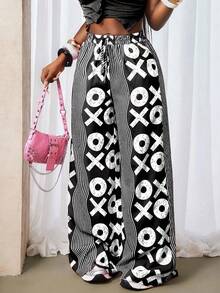 BamGleam Quần ống rộng xoắn in họa tiết thường ngày dành cho nữ - màu đen - Xem 5