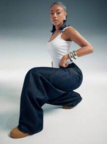 Denimoi Quần Jeans Denim Ống Rộng Túi Sau Quá Khổ Rộng Thùng Thình - Rửa tối - Xem 6