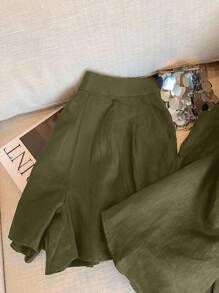 Airaco Women's Knight Print Single-Breasted Pocket Shirt And Shorts Casual 2 Pieces Set - Army Green - View 6