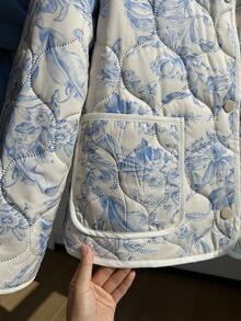 SHEIN EZwear 加大码加厚棉服外套，秋冬花卉印花夹克绗缝夹克女士绗缝夹克 - 彩色 - 查看 5