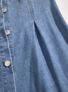 SHEIN 青少年女孩牛仔连衣裙，休闲舒适的纽扣式牛仔连衣裙，带刺绣图案，时尚街头风格，百搭面料，新品上市