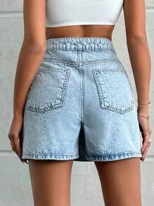 EURMUSE 100%Cotton LIGHT WASH BUTTONS DETAIL SHORT SKIRT - Light Wash - View 2