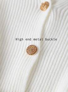 SHEIN Franclia Women's Solid Color Pocket Button Decor Long Sleeve Knitted Cardigan, Autumn/Winter Fall Cloth For Women - White - View 5