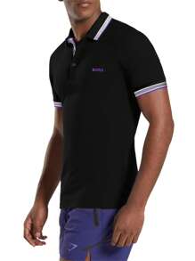 Hugo Boss 男士条纹短袖休闲 Polo 衫 - 008 黑色 - 查看 3
