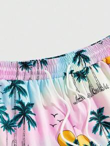 ROMWE MEN Casual 男士热带印花休闲度假短裤 - 彩色 - 查看 3