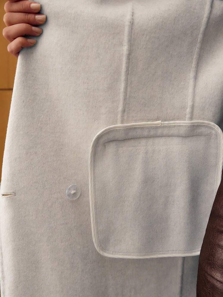 WOOL PEAK COLLAR DOUBLE BREASTED PLACKET OVERCOAT