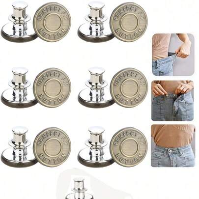 SHEIN 6 件/12 件牛仔裤纽扣替换件 17 毫米免缝金属纽扣修理套装 免钉可拆卸牛仔裤纽扣替换套装 情人节、婚礼、生日、纽扣、缝纫、缝纫用品、缝纫配件、工艺用品、DIY、成人工艺品