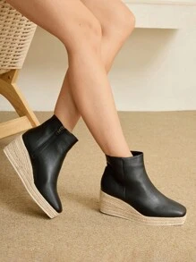 Styleloop Women's Minimalist Rope-Soled Ankle Boots And Ankle Boots, Western Style Casual Summer Music Festival Outfit - Black - View 4