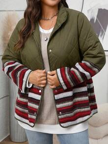 EMERY ROSE Damen Große Größen Lässig Western Stil Kontrast Farbe Stepp Mantel, Winter Herbst für Frauen, Landhausstil für Frauen, Country Konzert Country für Frauen - Verschiedenfarbig - Übersicht 7