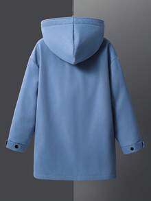 SHEIN 男童休闲保暖连帽中长款加厚梭织派克大衣，适合上学、花园、海滩、生日、春、夏、秋、冬等各种场合，也适合返校季穿着。男童冬季外套，男童蓝色外套，儿童秋季冬季夹克 - 藍色 - 查看 2