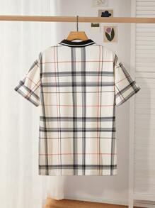 EASEVO Plus Size Men's Plaid Pattern Polo Shirt, Suitable For Summer - Khaki - View 2