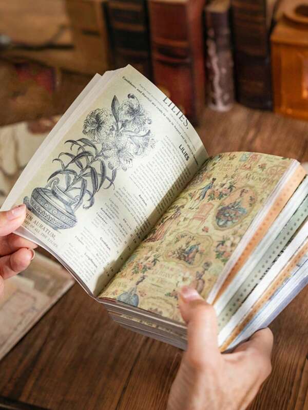 SHEIN 60 Stück Vintage-Themen Memo-Papierblock, hochkapazitiver Sammelalbum-Papier mit vielfältigem Retro-Inhalt, geeignet für Bullet Journal