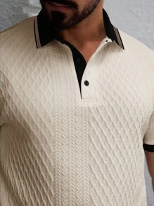 Manfinity Homme Men's Apricot Knitted Polo Shirt With Rib-Knit Details For Tennis And Golf Style