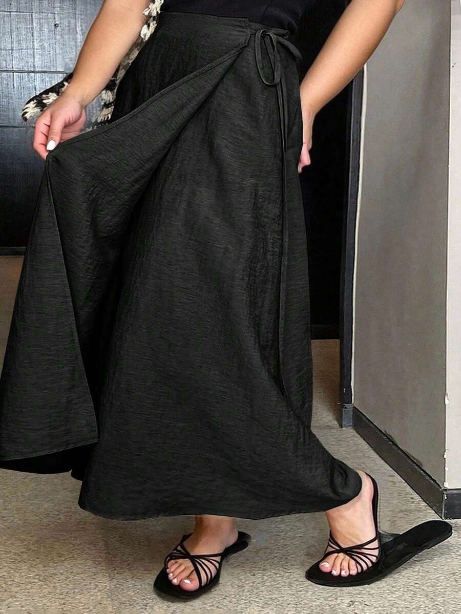 Dazy Plus 纯色系带口袋直筒长裙，夏季 - 黑色 - 查看 1