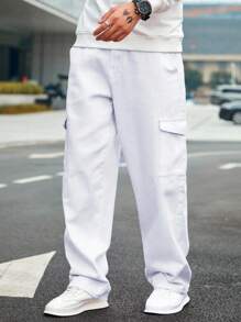 Manfinity Homme Quần ống rộng denim Cargo cỡ lớn cho nam - trắng - Xem 3