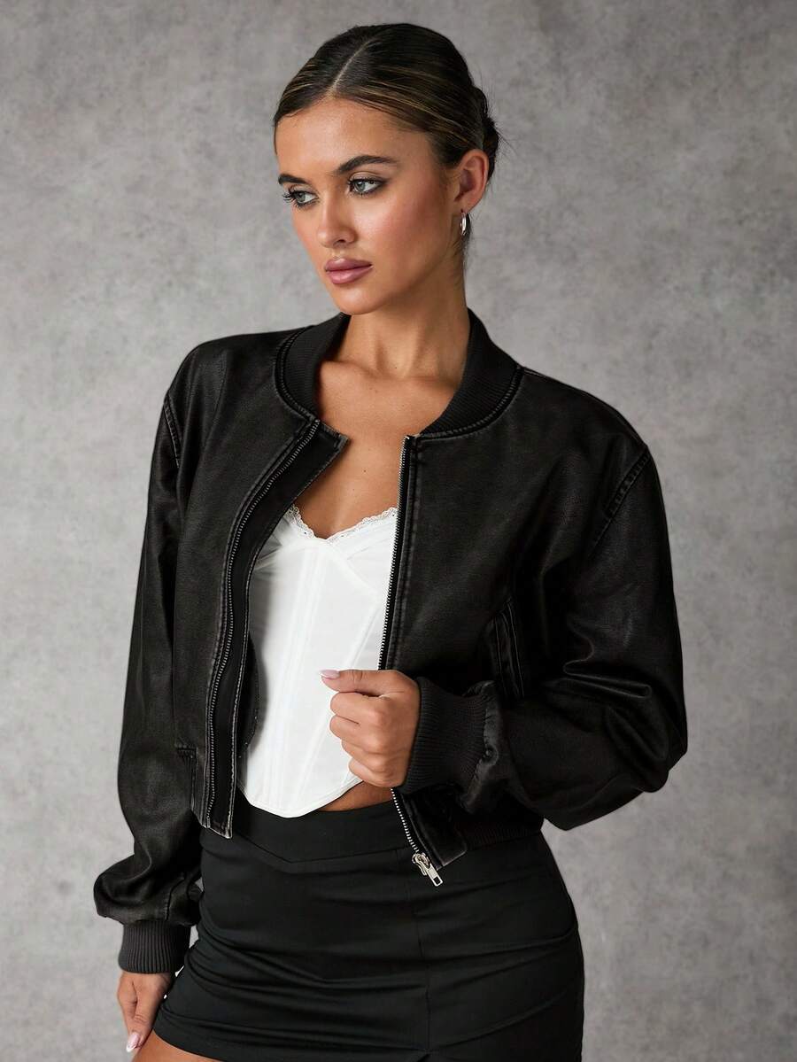 SHEIN BAE Women's Spring And Autumn Solid Color Long Sleeve Casual Baseball Jacket - Olive Green - View 1