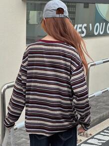 Dazy Kids Teen Girl Loose Casual Striped Crew Neck Long Sleeve T-Shirt, Autumn - Multicolor - View 8