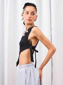 COUREZ 不对称单肩牛仔上衣/Y2K可爱上衣 外出上衣 秋季女装 性感露肩上衣 - 黑色 - 查看 6