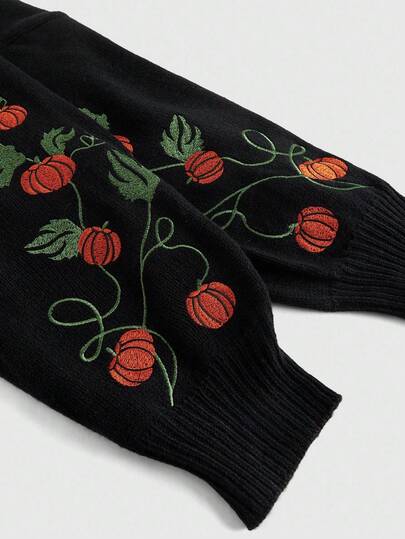 Goth Plus Size Women Gothic Pumpkin Vine Embroidery Cropped Shrug Thin Cover Up Outerwear For Halloween