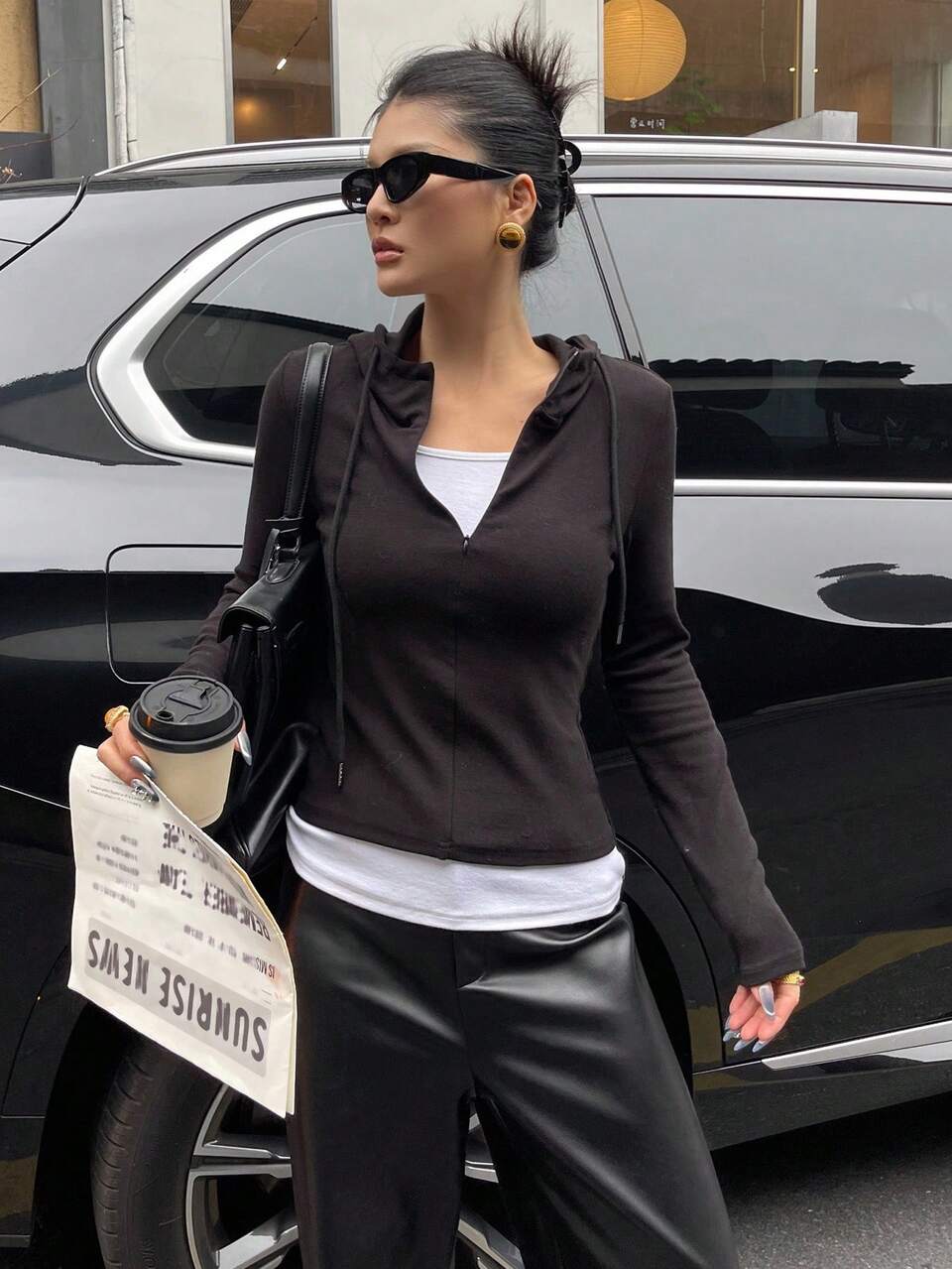 Women's Solid Color Minimalist Casual Hooded Long Sleeve T-Shirt