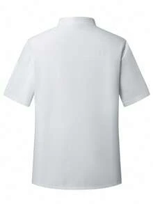 Manfinity Homme Men's Solid Color Short Sleeve Stand Collar Chef Shirt Chef Coat Chef Jacket Men Short Sleeve Chef Coat White Chef Jacket - White - View 2