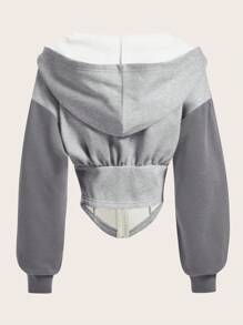 SHEIN EZwear 秋冬撞色落肩拉链连帽衫、长袖上衣