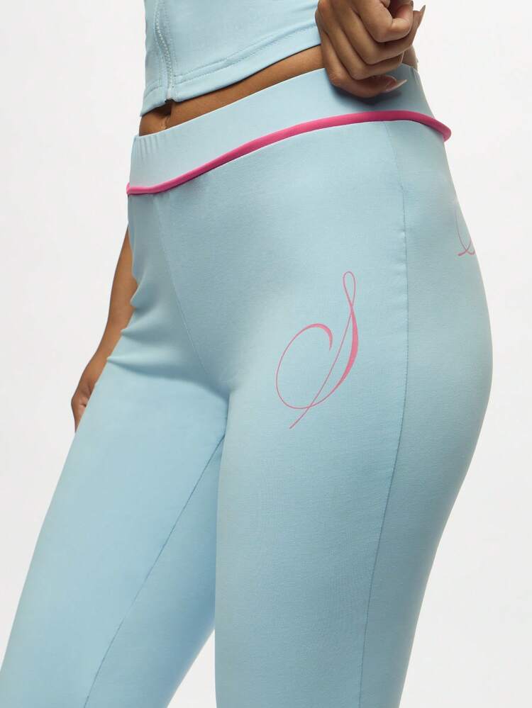 SUMWON WOMEN Light Blue Kickflare Pants With Pink Trim
