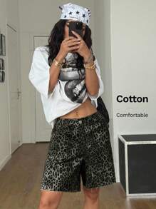 Coolane Women's Spring Y2K Fashion Vintage Leopard Raw Edge Design Crotch Pants - Grey - View 1
