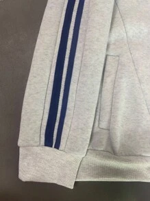 INAWLY 女式侧条纹长袖拉链休闲运动衫秋季 - 灰色 - 查看 3